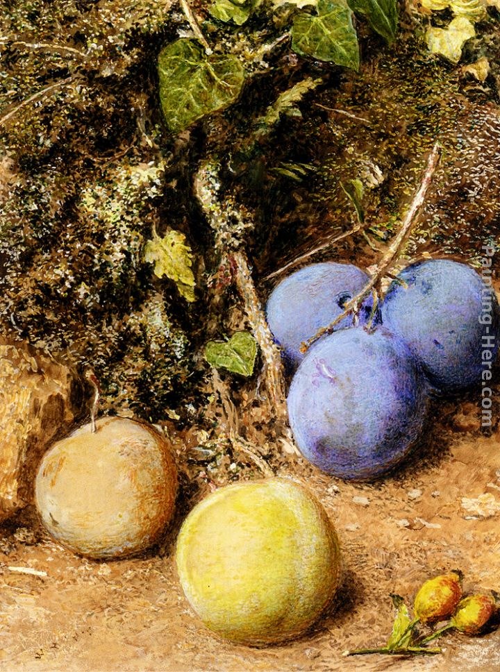 William Henry Hunt Still Life With Greengages And Plums On A Mossy Bank